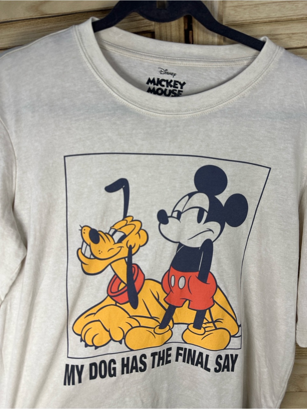 Disney Mickey Mouse Cream Graphic womenโs Tee dog Pluto